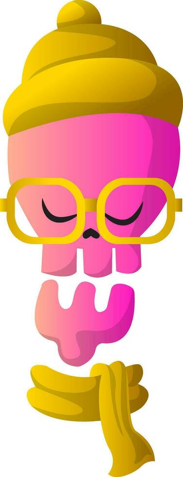 Pink cartoon skull with yellow hat vector illustartion on white background