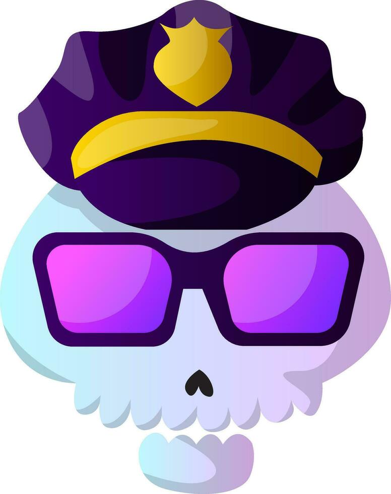Cartoon skull with purple police hat vector illustartion on white background