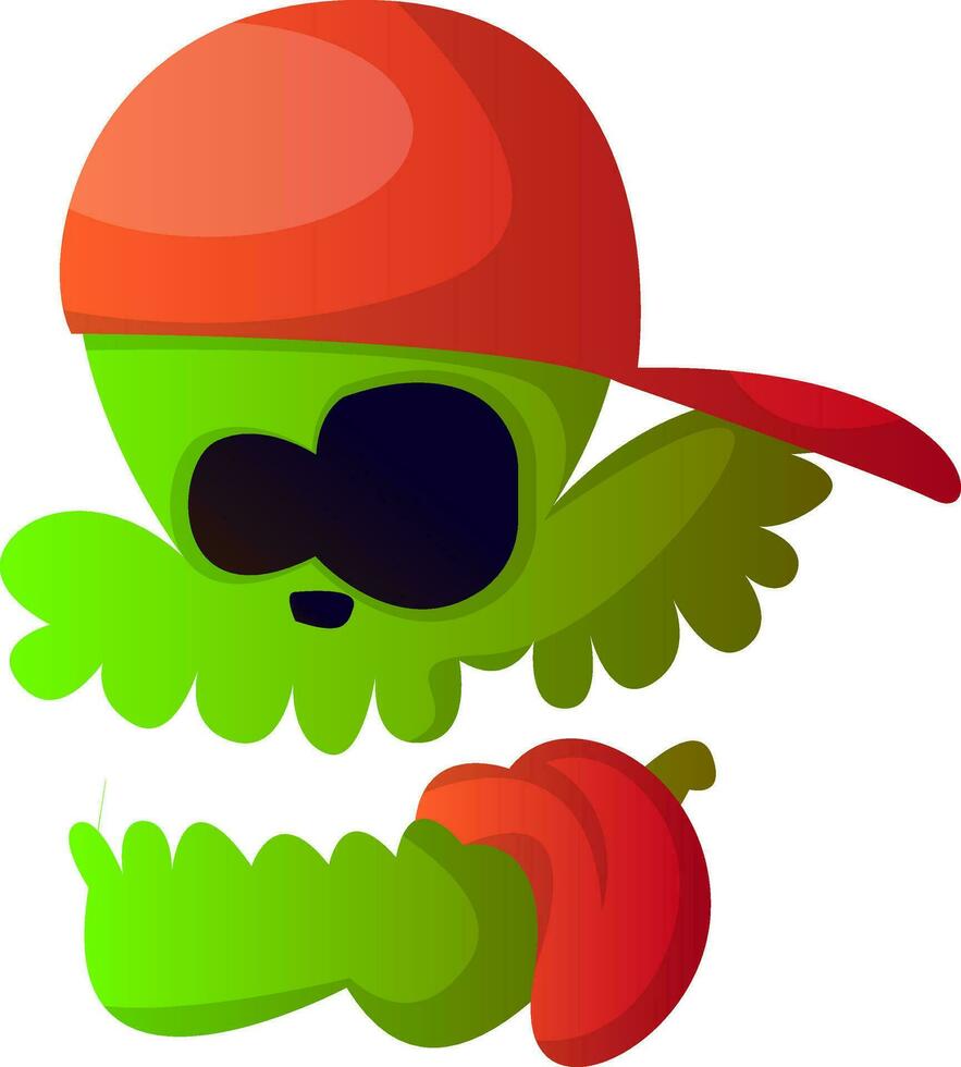 verde dibujos animados cráneo con rojo sombrero vector ilustración en blanco antecedentes