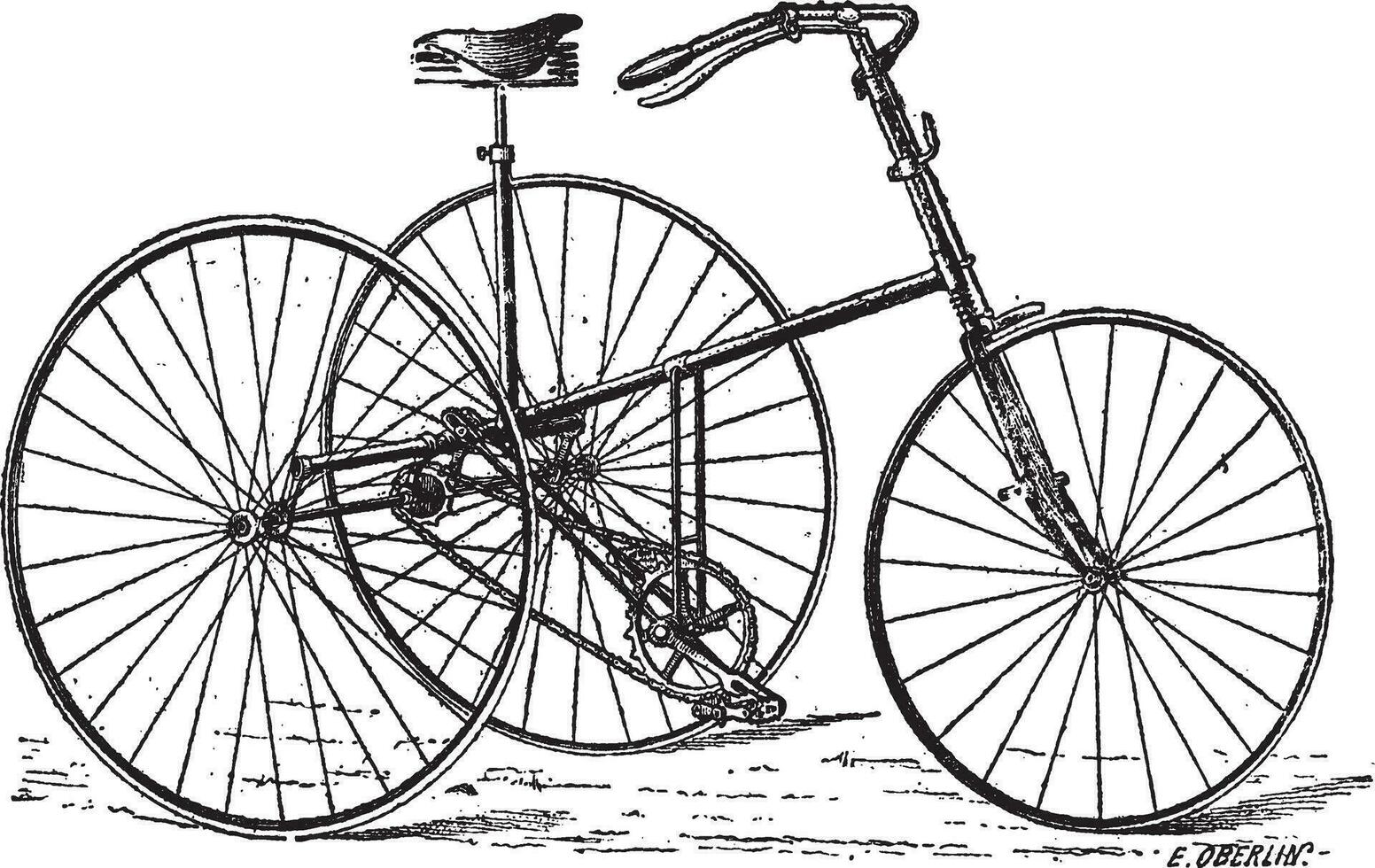 Velocipede, tricycle, vintage engraving. vector