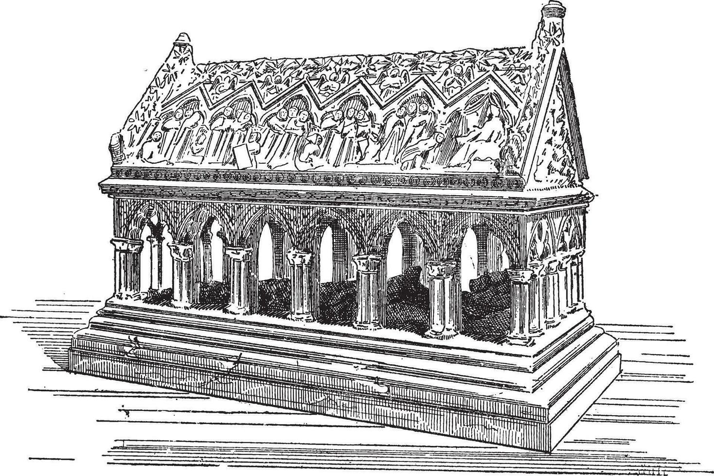 Tomb of Saint Etienne in Aubazine, vintage engraving. vector