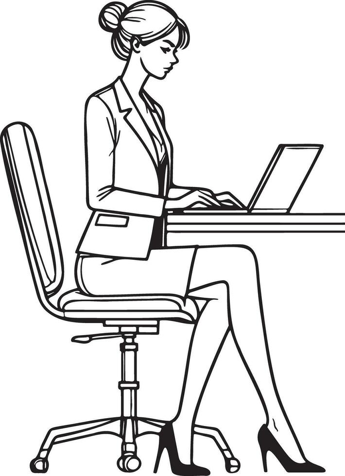 Business Woman Work on Laptop. vector