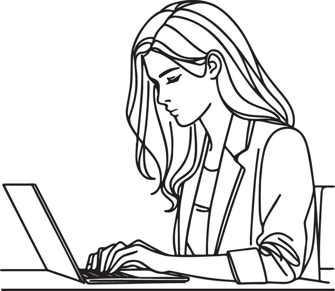 Business Woman Work on Laptop. vector