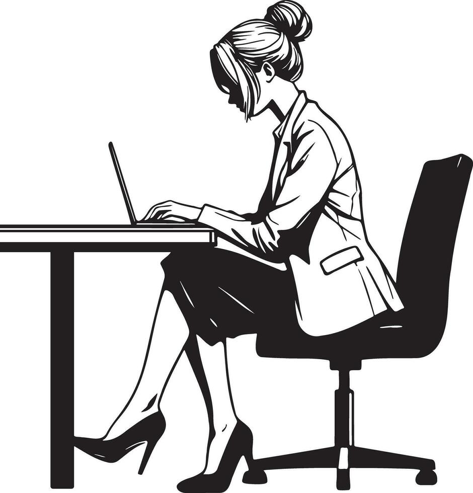 Business Woman Work on Laptop. vector
