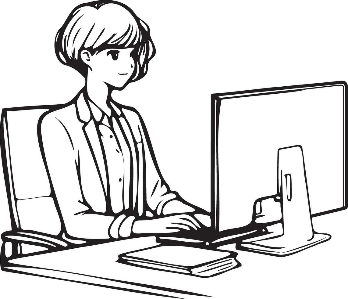 Business Woman Work on Laptop. vector