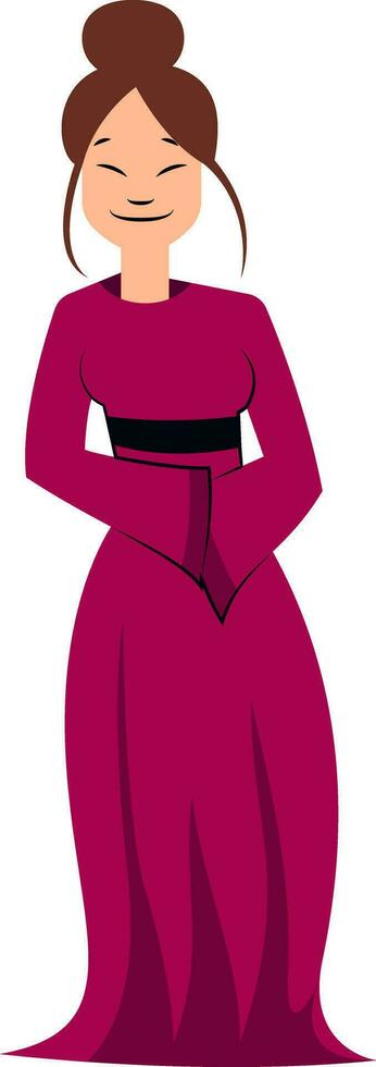 Geisha character in long purple dress vector illustration on a white background