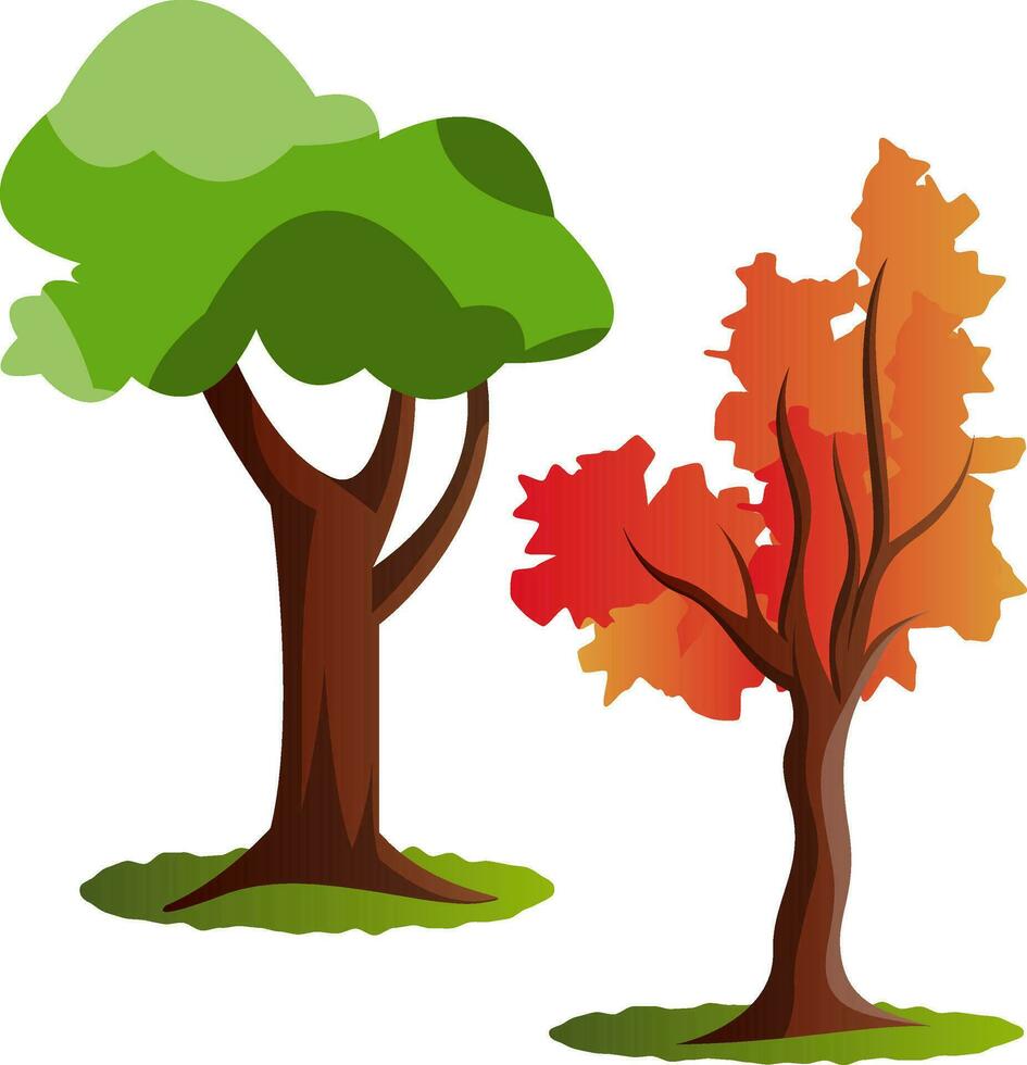 Two autumn tree vector illustration on white background