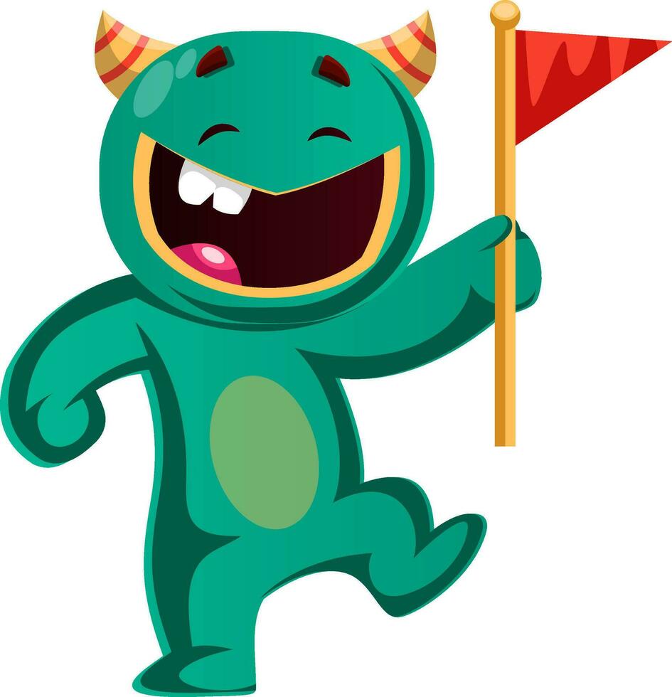 Green monster holding a flag vector illustration