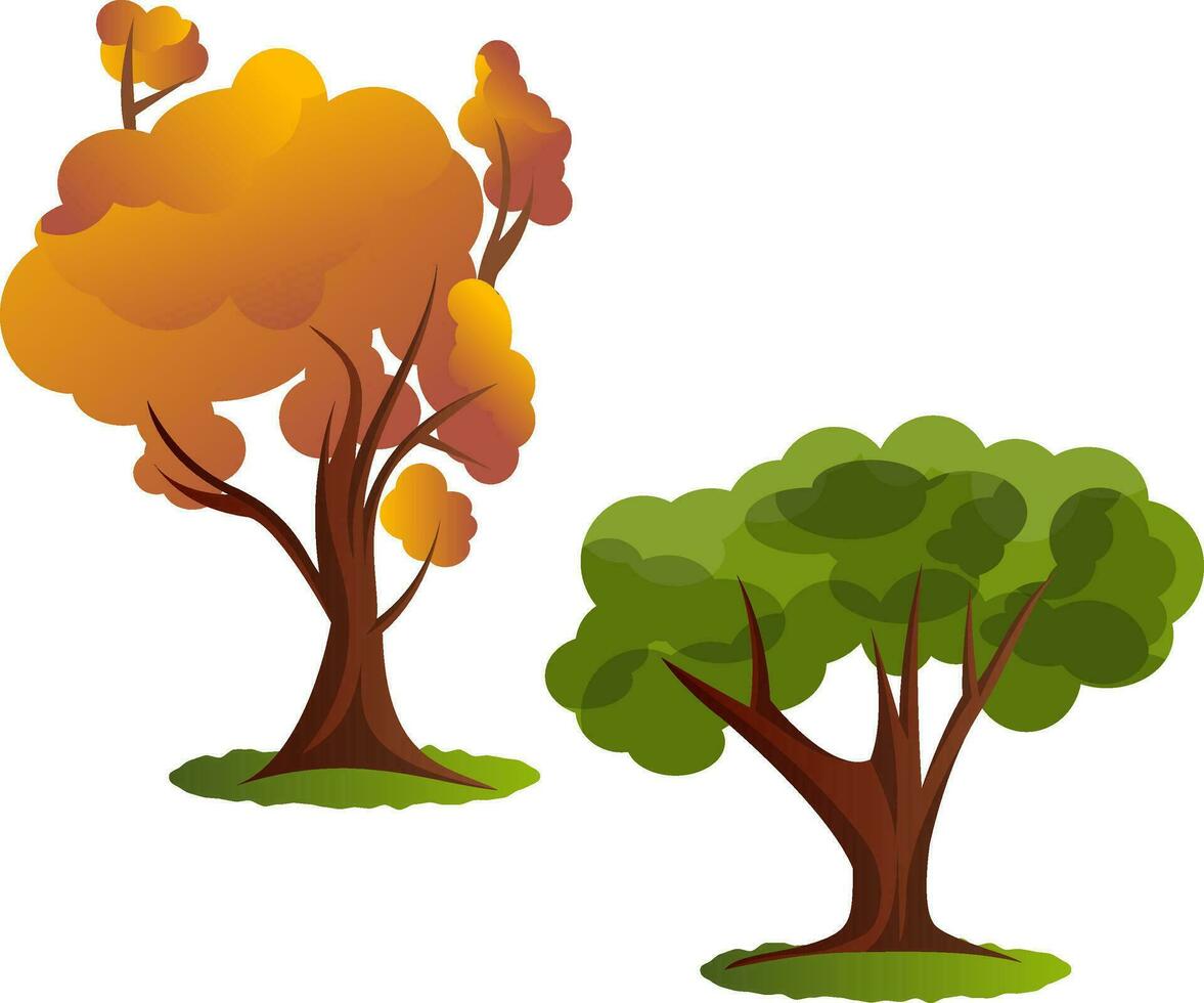Two autumn tree vector illustration on white background