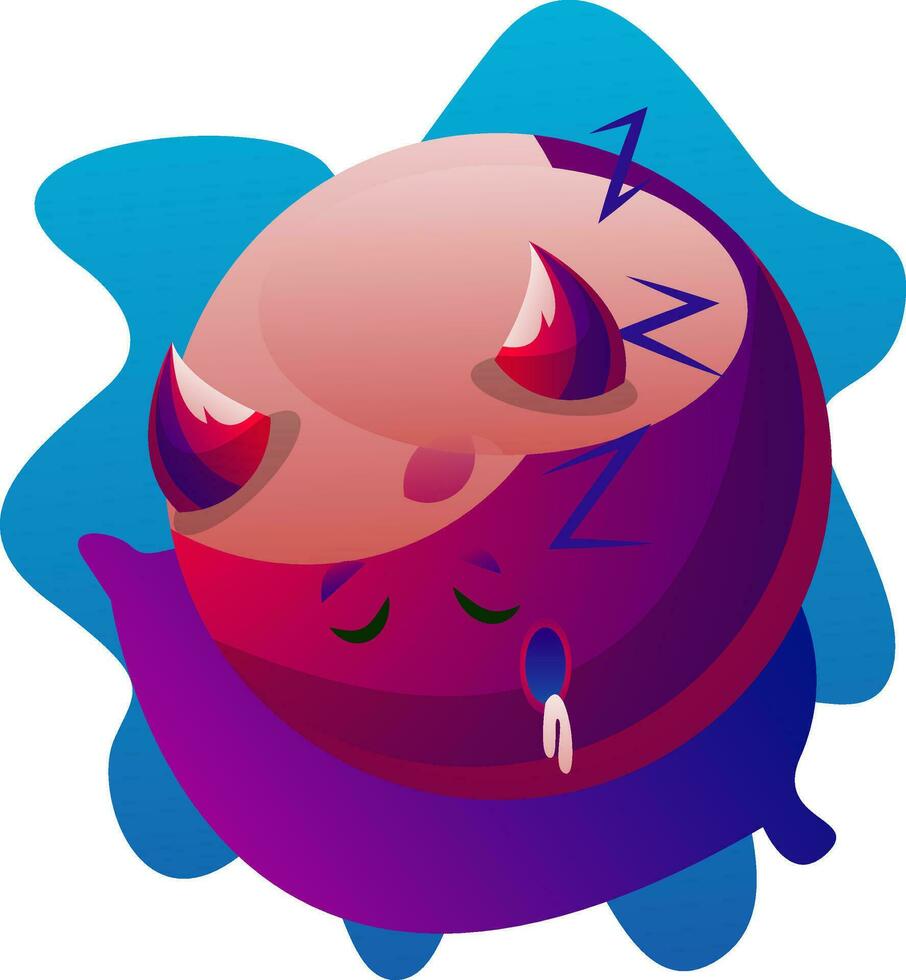 Sleepy cartoon purple monster vector illustartion on white background