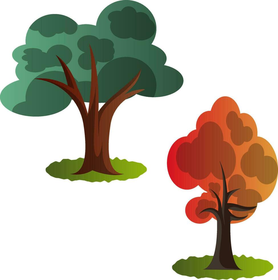 Two autumn tree vector illustration on white background