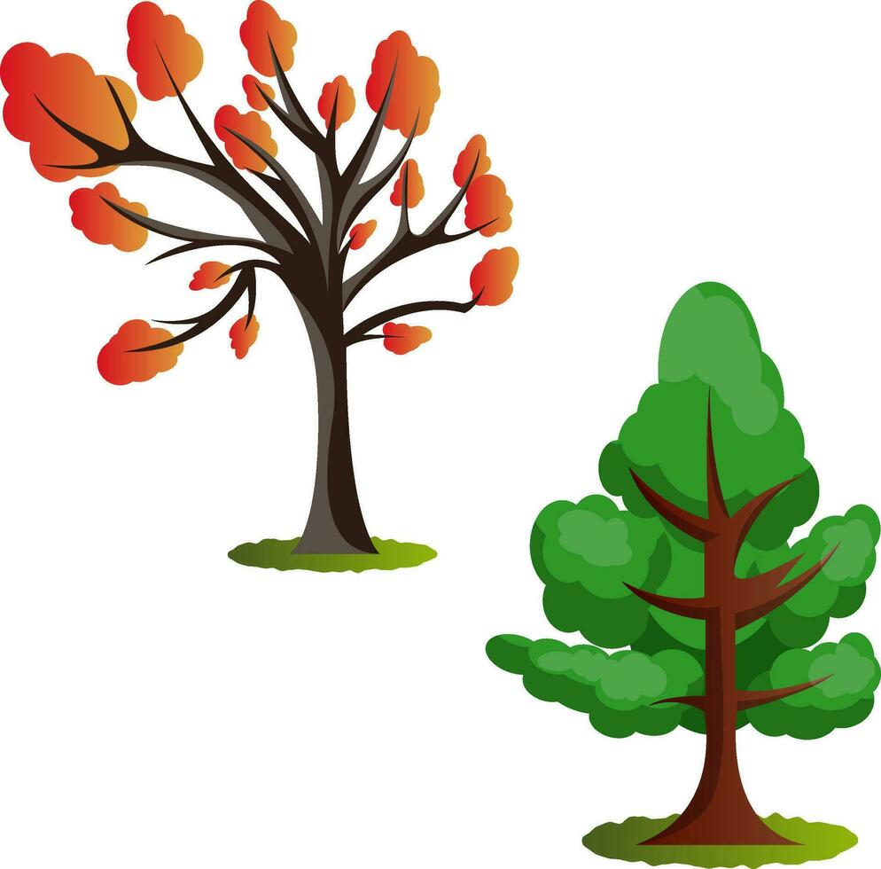 Two autumn tree vector illustration on white background