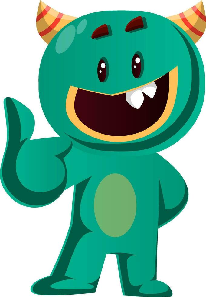 Green monster giving thumb up vector illustration