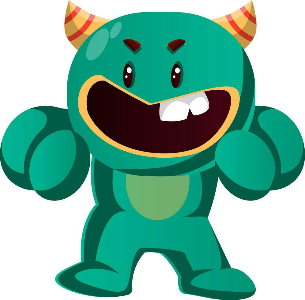 Angry green monster ready to fight vector illustration