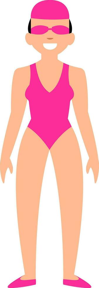 Female swimmer in pink swimming suit character vector illustration on a white background