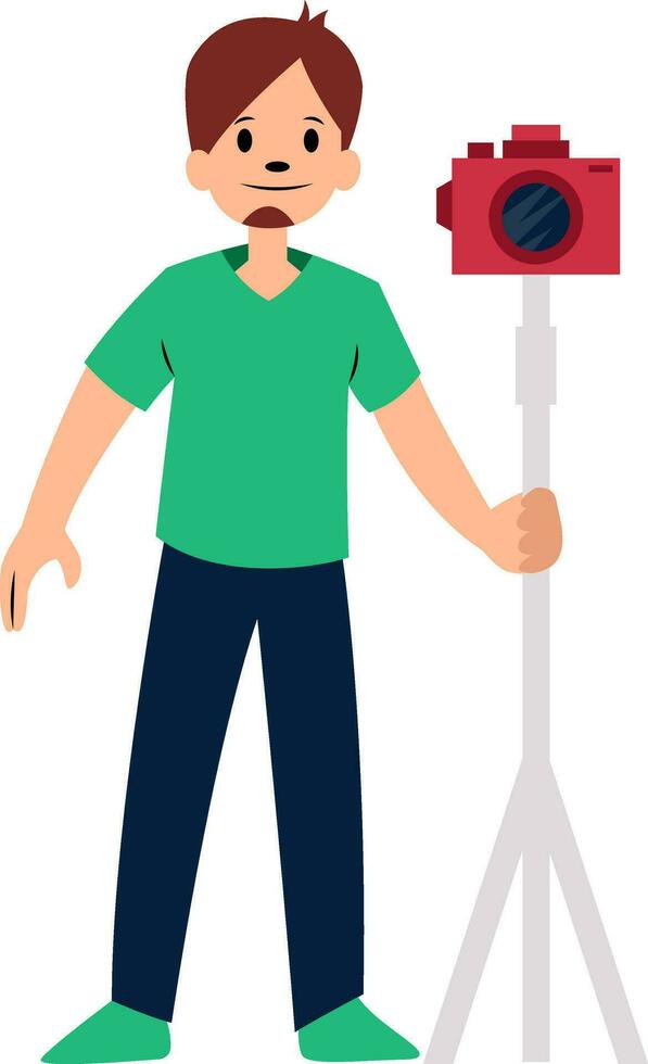 Photographer with red camera character vector illustration on a white background