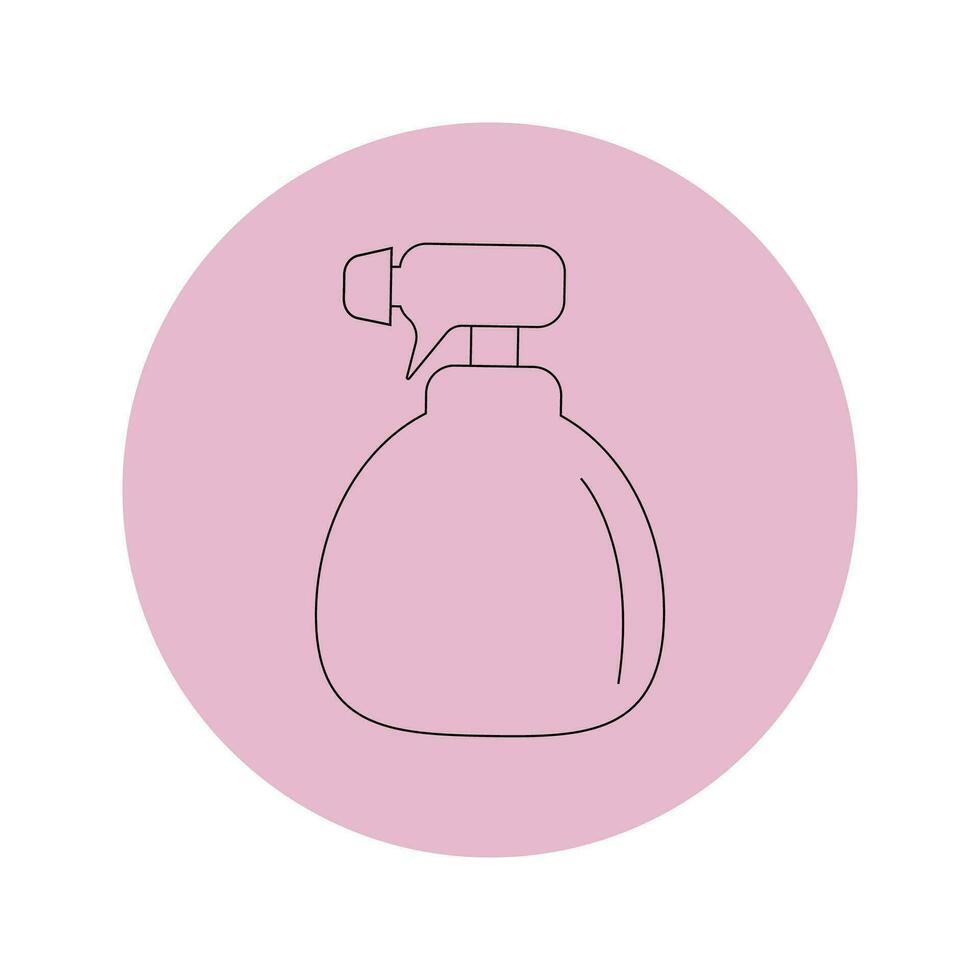 Vector icon of a spray bottle in a pink circle on a white background.