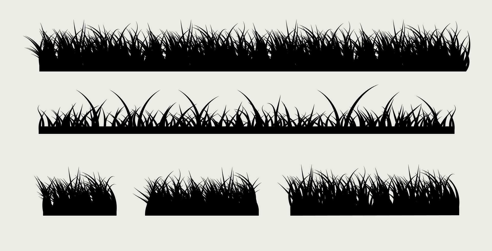 Vector 5 Set of Black Grass Silhouettes on White Backround