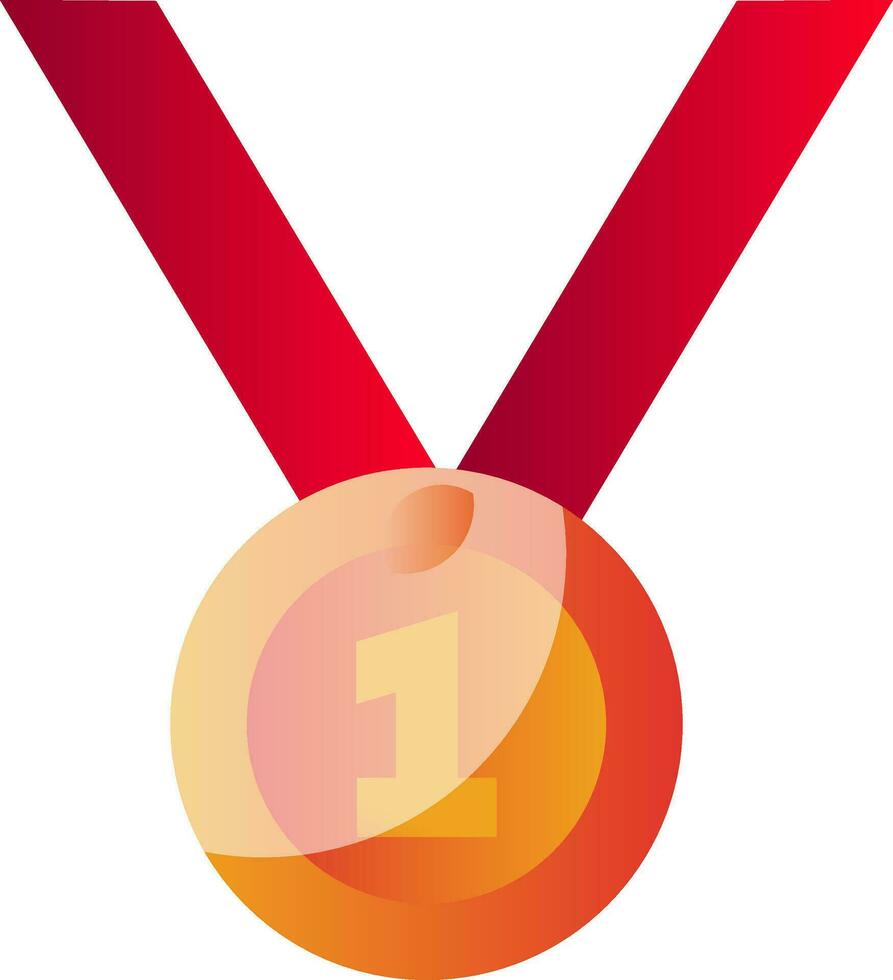 Vector illustration of a first place medal on red strip on a white background