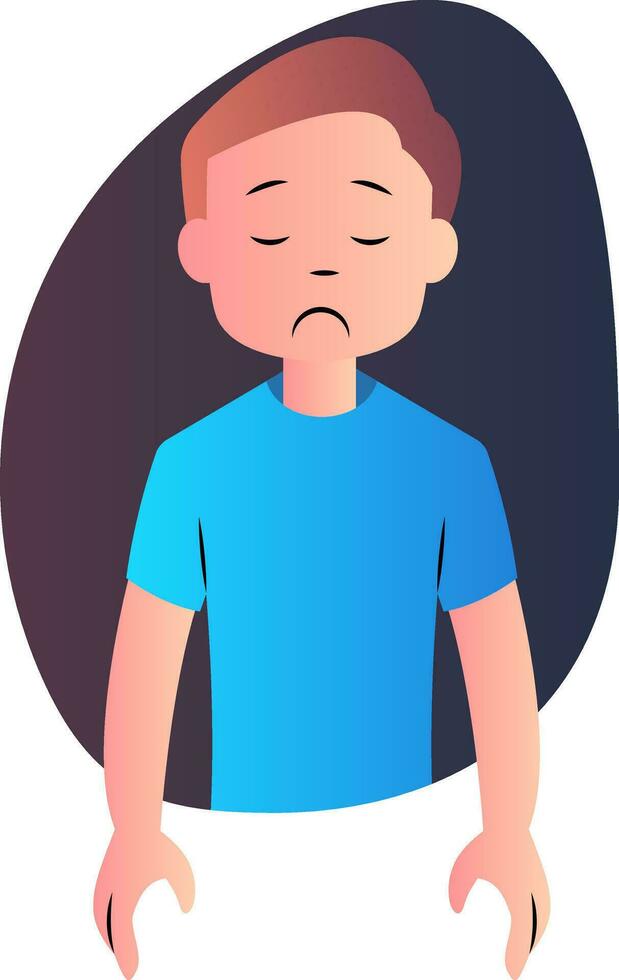 Sad cartoon boy in blue shirt vector illustartion on white background