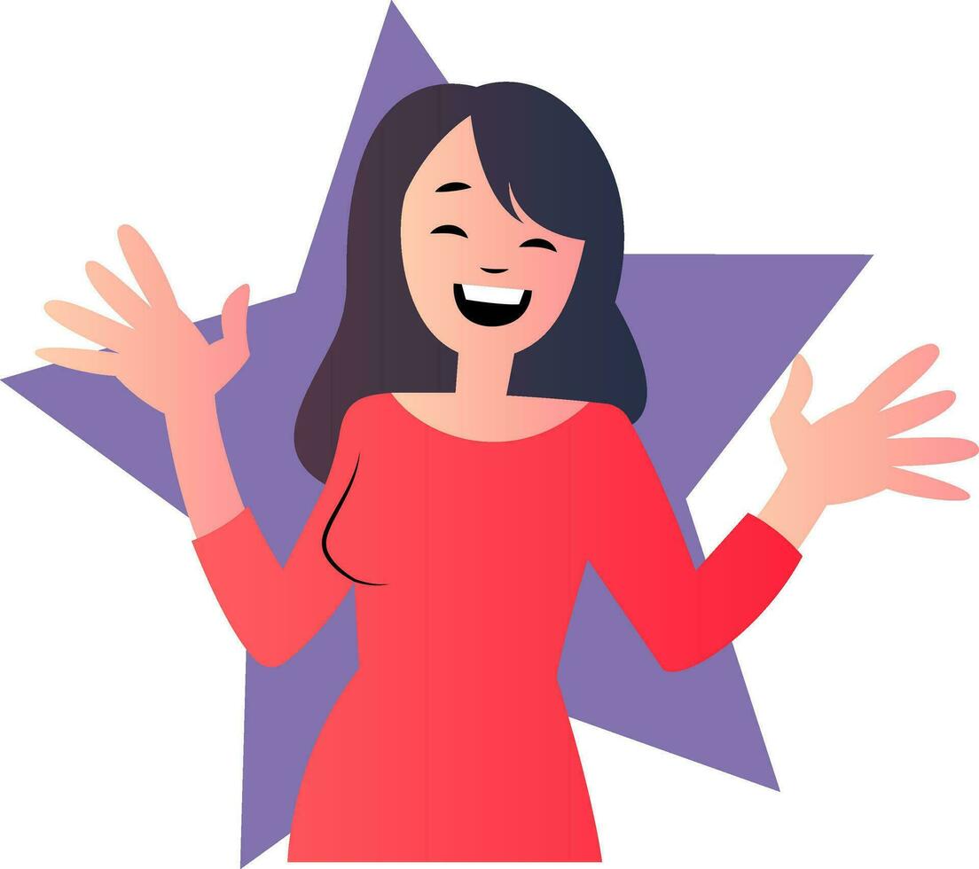 Happy cartoon woman in red shirt vector illustartion on white background