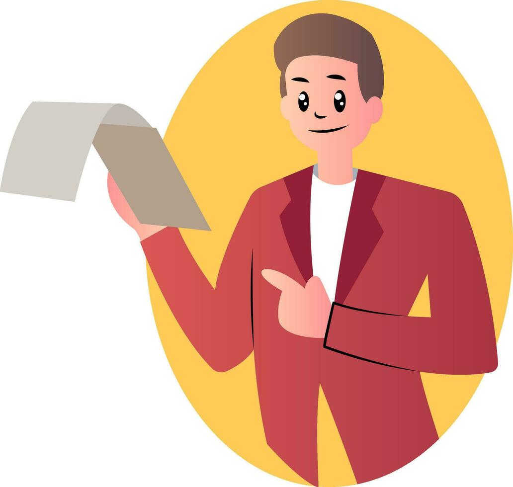 Cartoon man holding documents vector illustration on white background