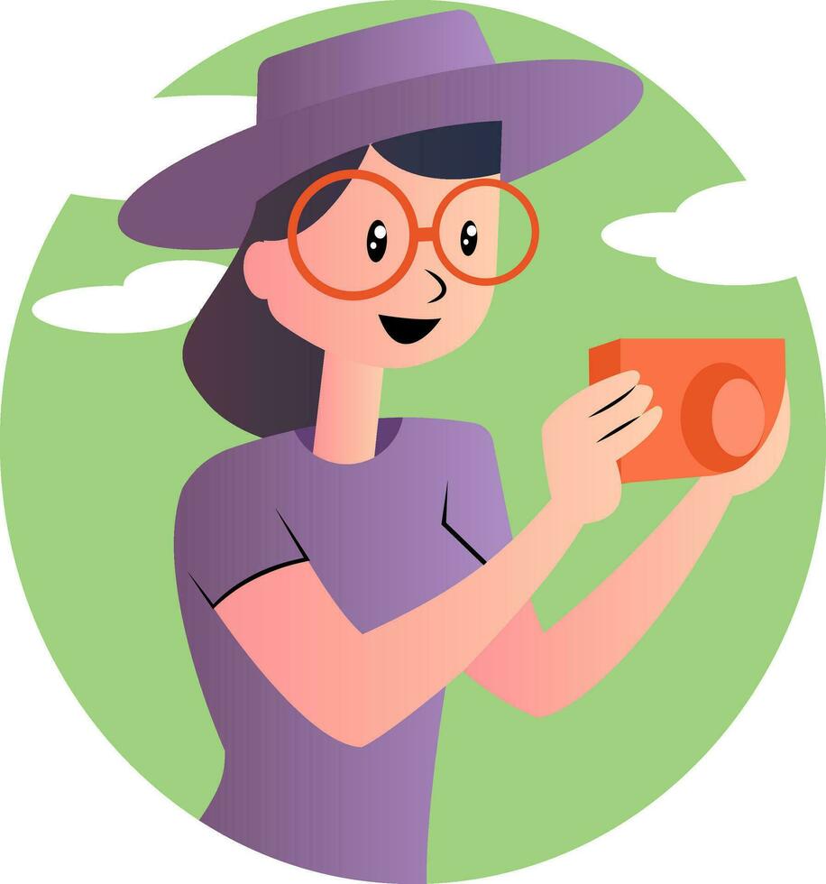 Cute cartoon girl taking photos vector illustartion on white background