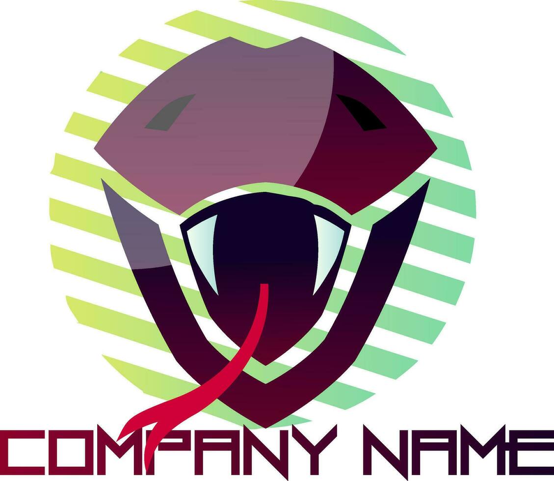 Purple snake head with a tongue out vector logo design on a white background