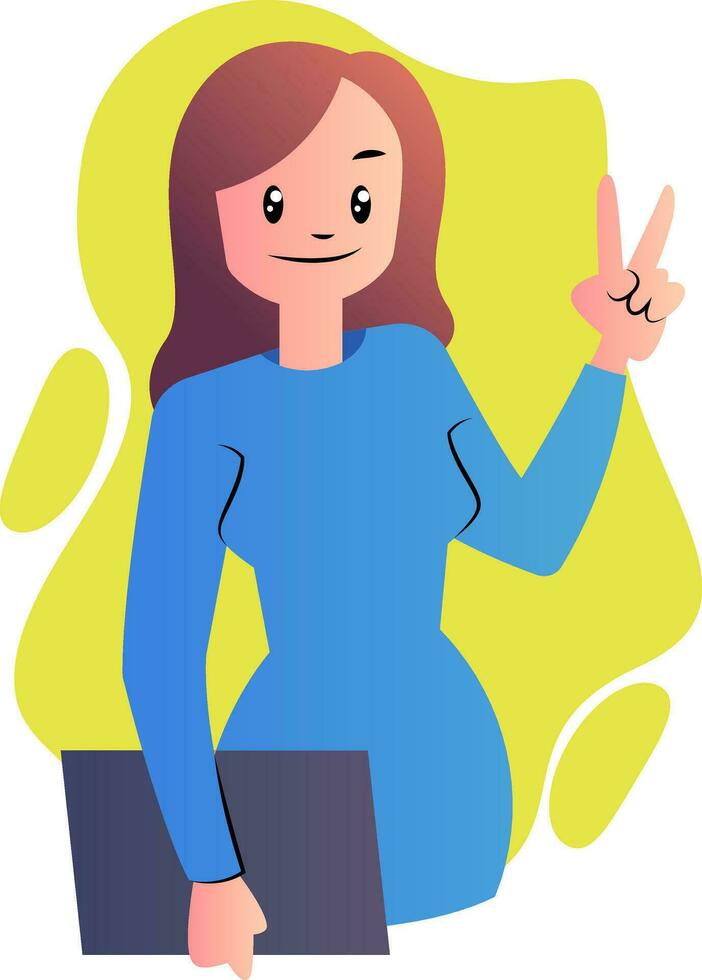 Cute cartoon woman in blue dress vector illustration on white background