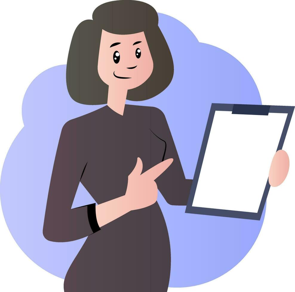 Cartoon woman with documents vector illustration on white background