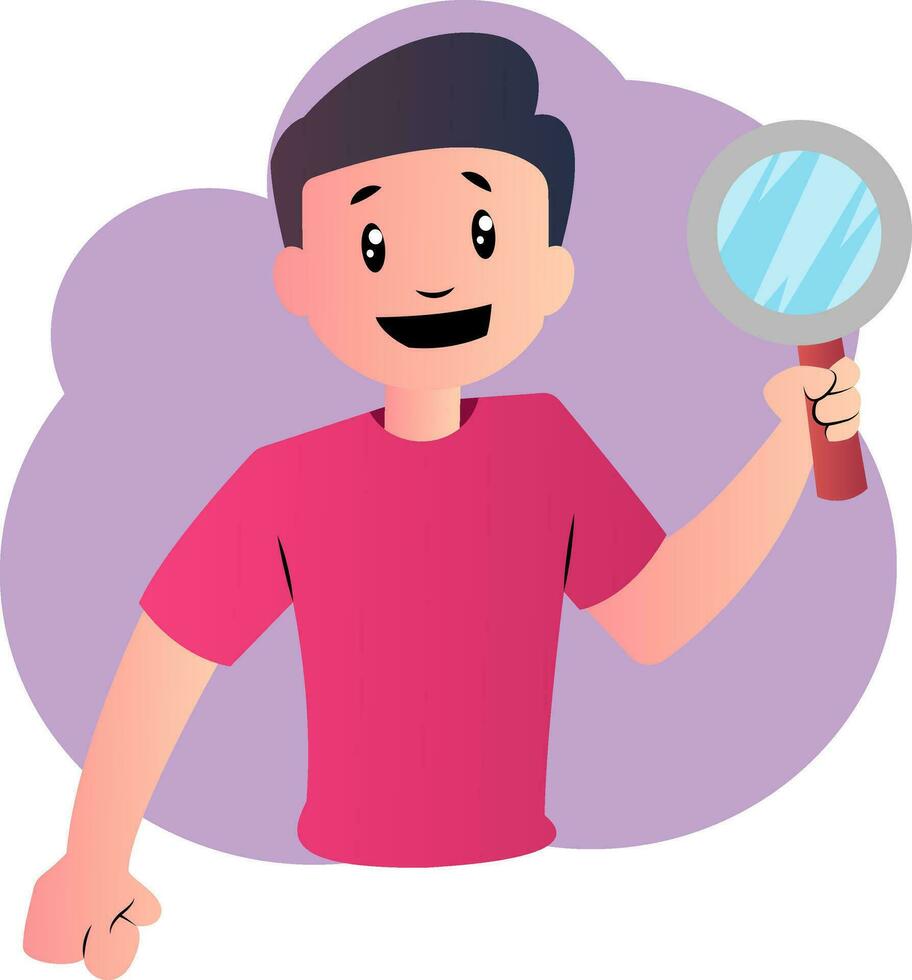 Happy cartoon boy with magnifier vector illustartion on white background