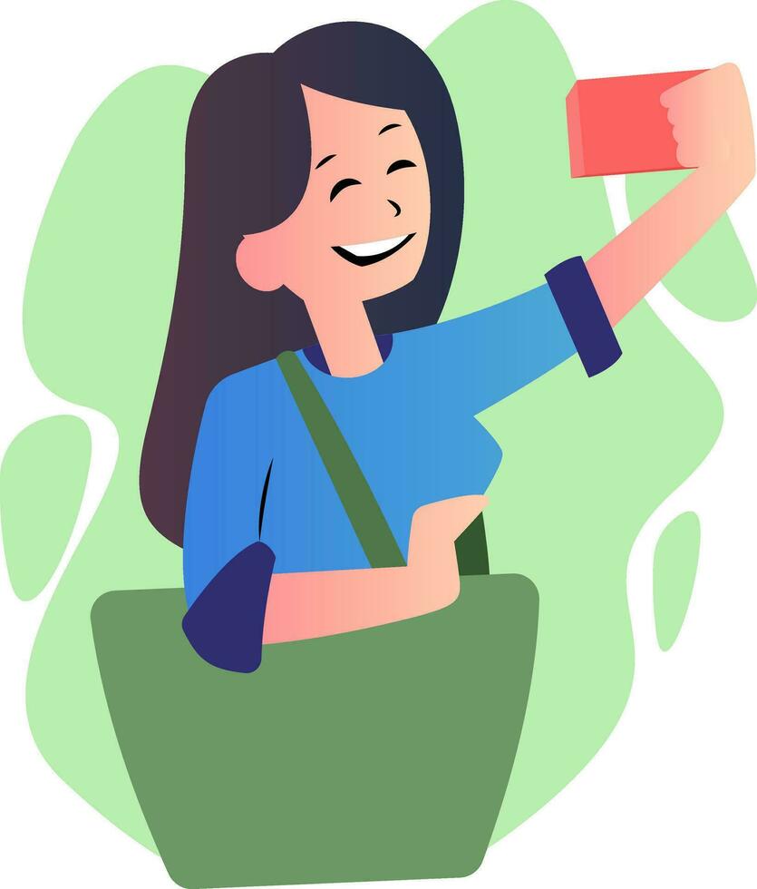 Cute cartoon girl taking photos vector illustartion on white background