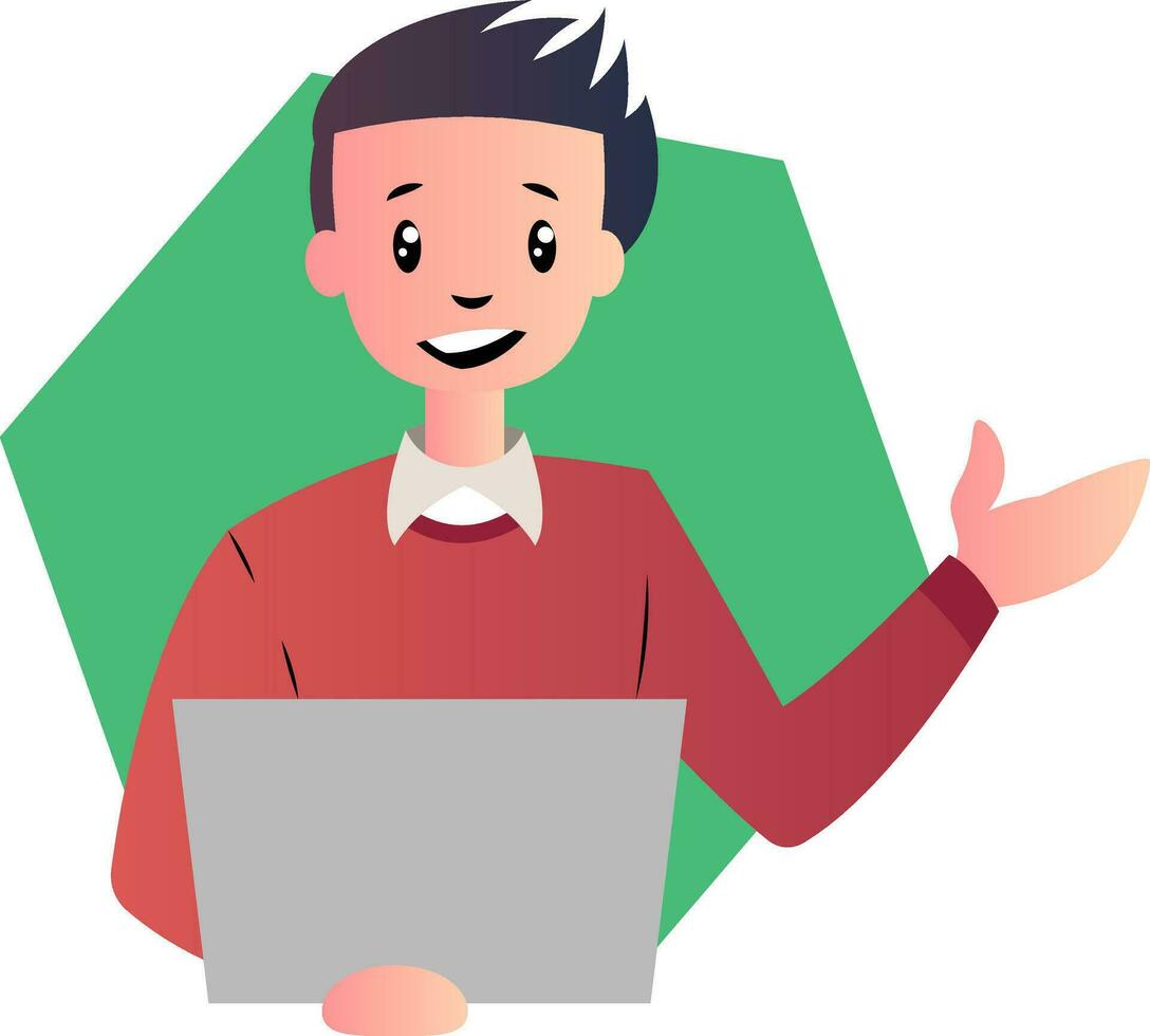 Cartoon man with laptop vector illustartion on white background