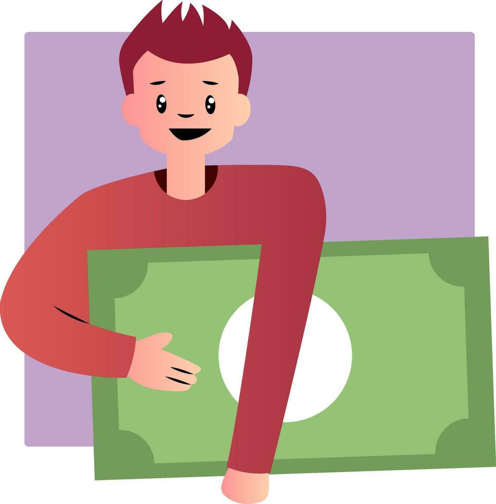 Cartoon guy holding money vector illustartion on white background