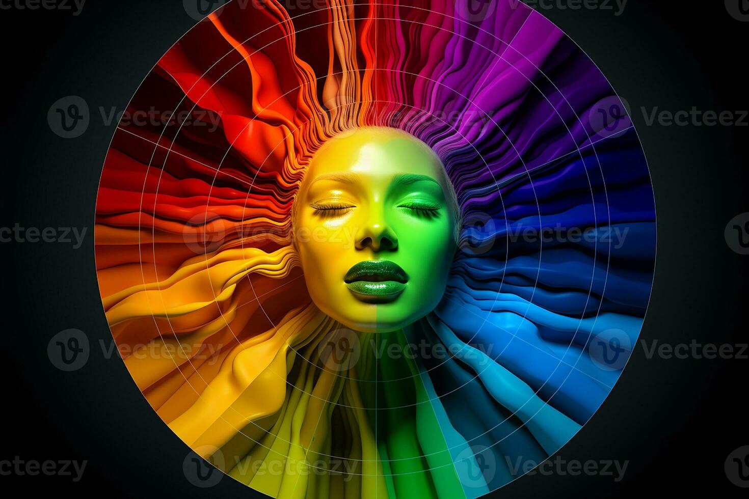 AI generated Face showcasing a spectrum of emotions arranged in a color wheel, emphasizing the diversity and complexity of feelings photo