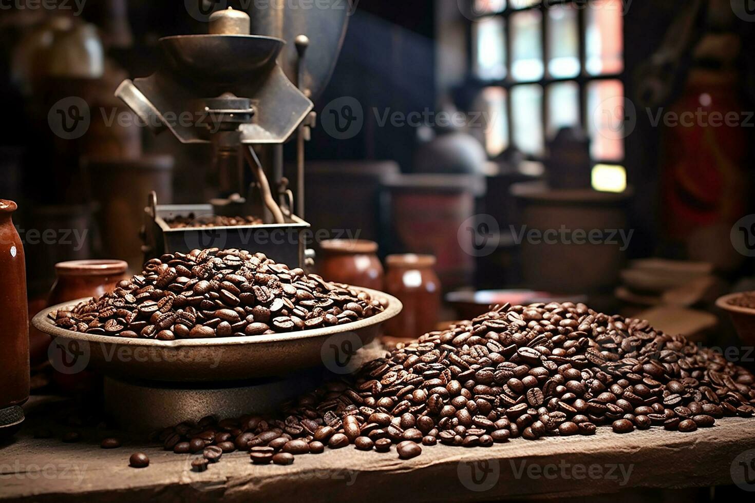 AI generated Close-up coffee beans, coffee background photo