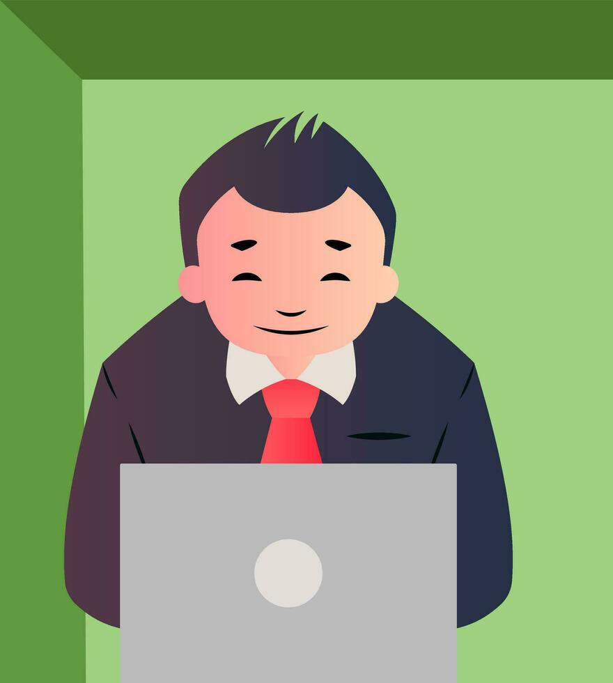 Cartoon businessman working on laptop vector illustartion on  white background
