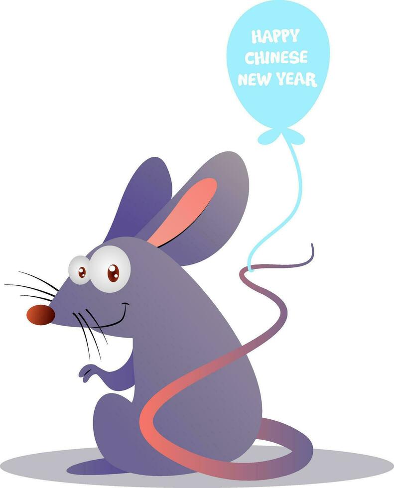 Cartoon mouse holding ballon vector illustartion on white background