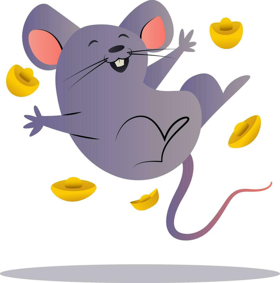 Happy cartoon chinese mouse vector illustration on white background