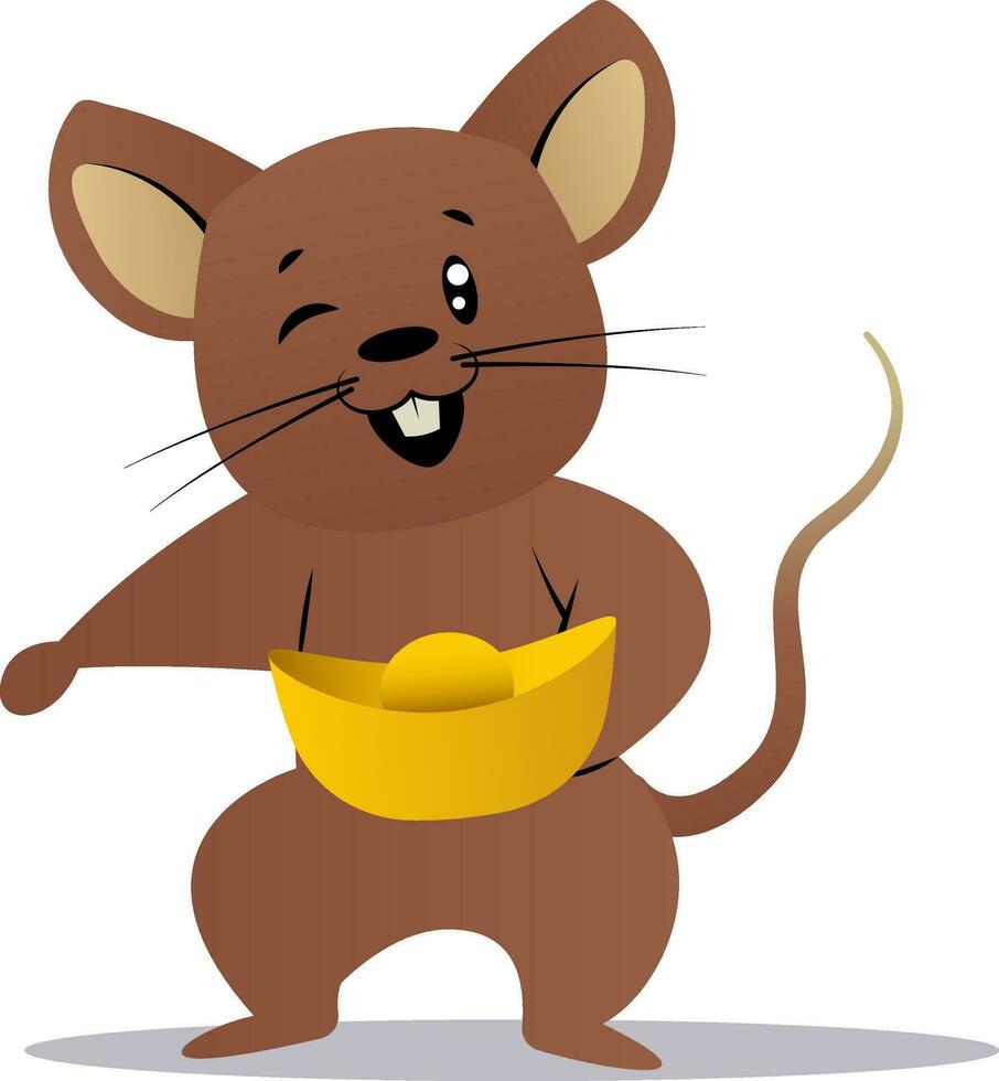 Cartoon mouse holding hat vector illustartion on white background