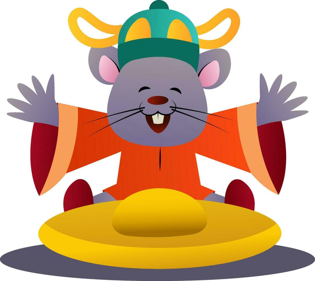 Cartoon mouse holding hat vector illustartion on white background