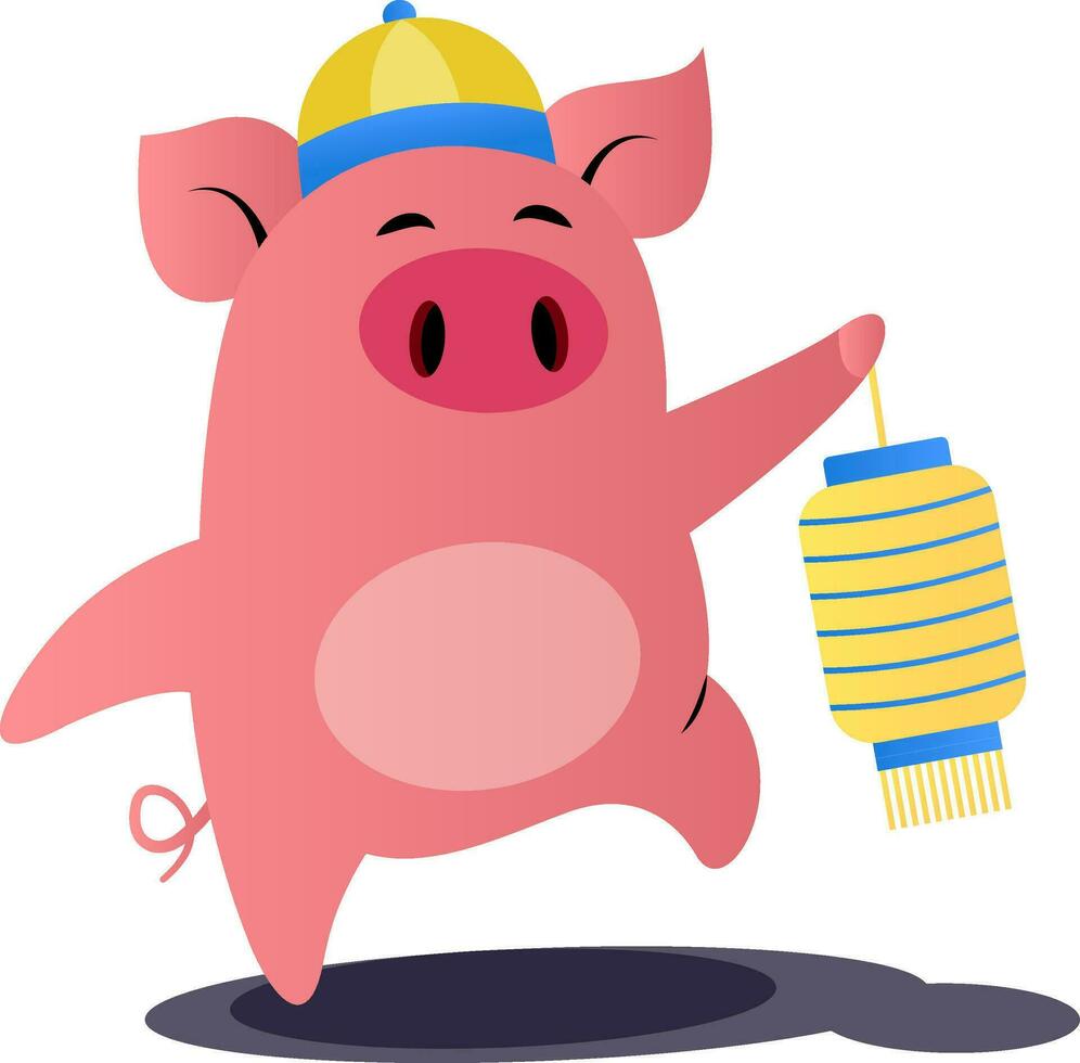 Cartoon chinese pig vector illustration on white background