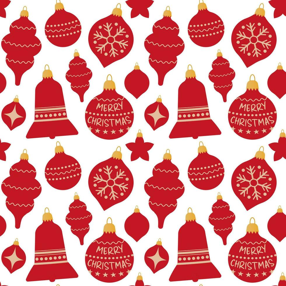 Seamless pattern red Christmas tree toys. New year toy decoration pattern - stock vector