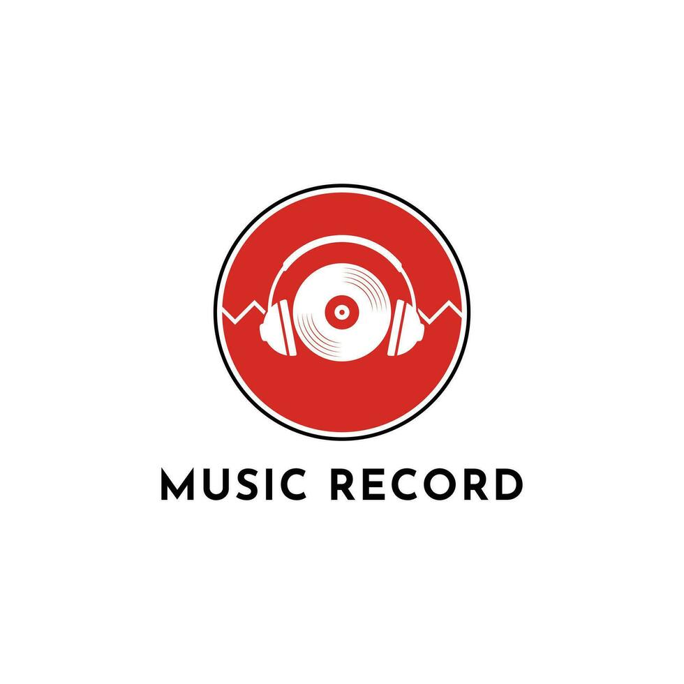 Vector music record with vinyl and headphones logo design concept idea ...