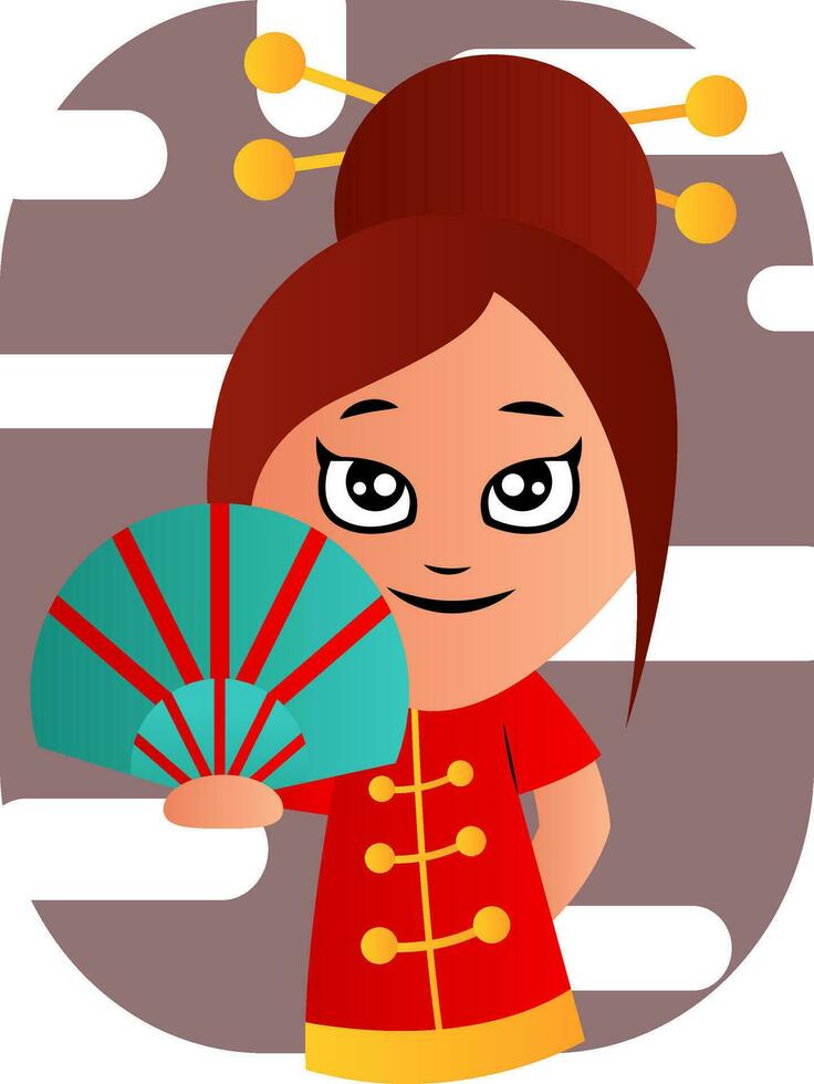 Pretty chinese cartoon girl vector illustration on white background
