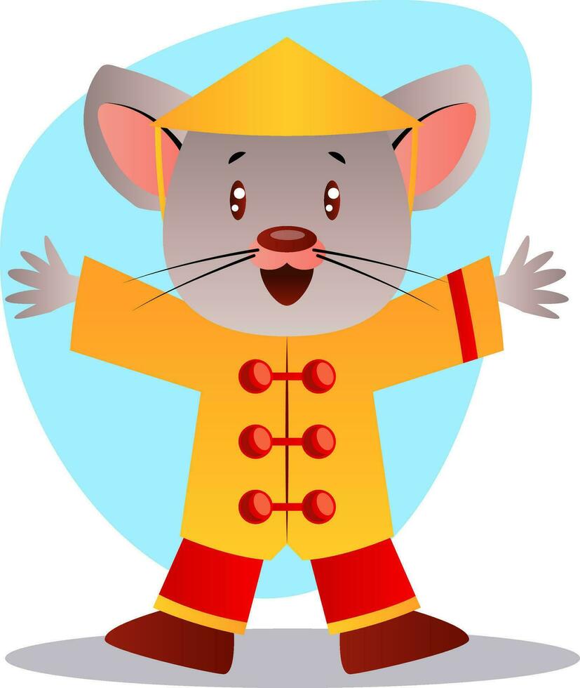 Cartoon mouse in chinese suit vector illustartion on white background