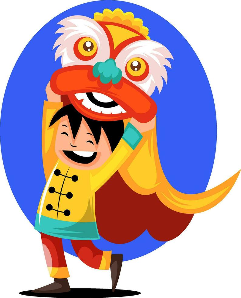 Chinese kid wearing monster costume for Chinese New Yearillustration vector on white background