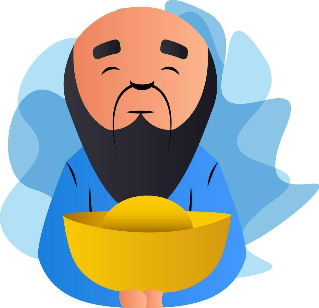 Cartoon chinese man holding hat vector illustartion on white background
