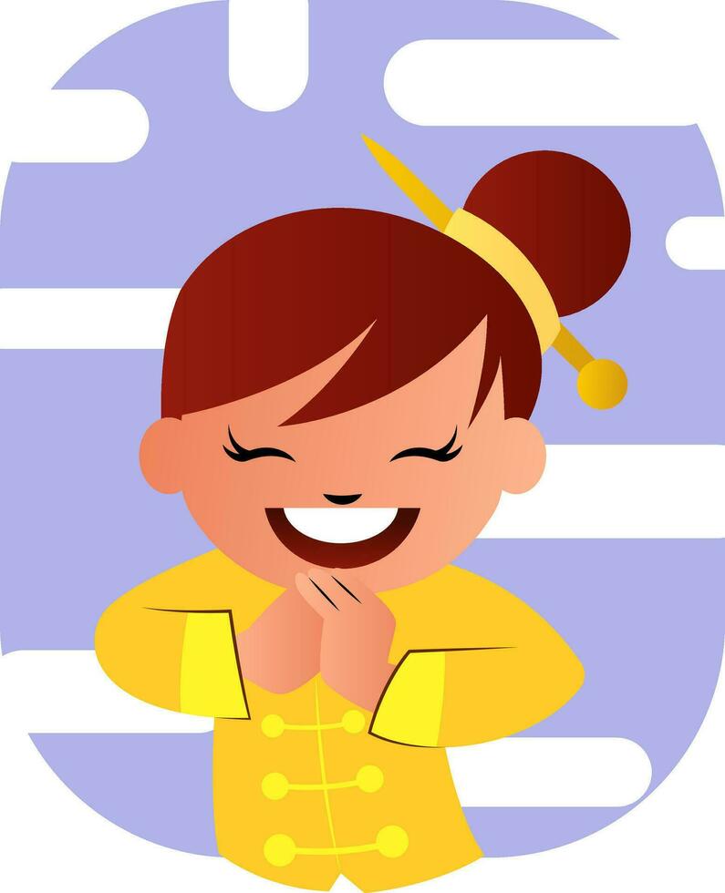 linda dibujos animados chino niña en amarillo traje vector ilustración en blanco antecedentes