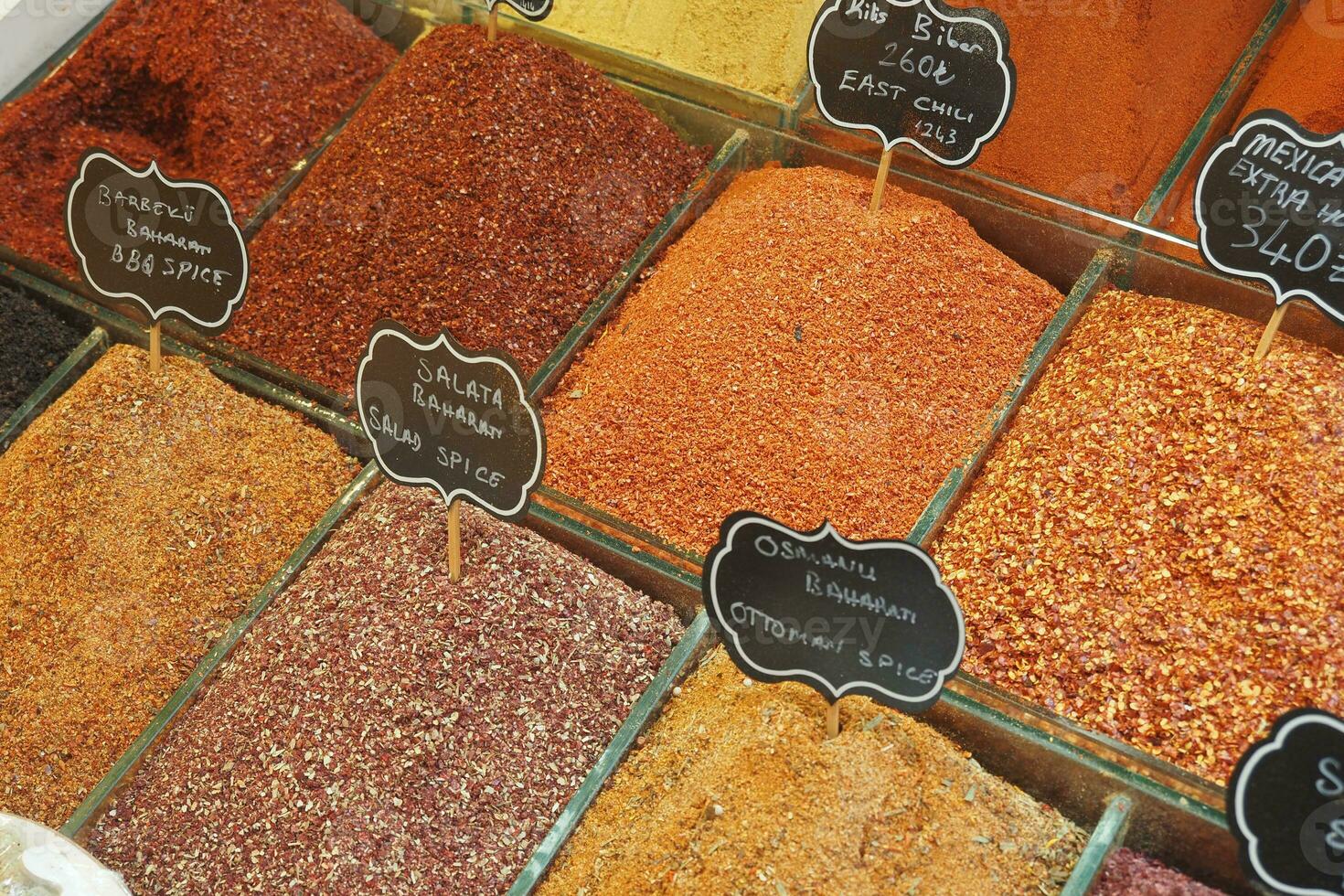 spices powders and herbs in old city market in istanbul photo